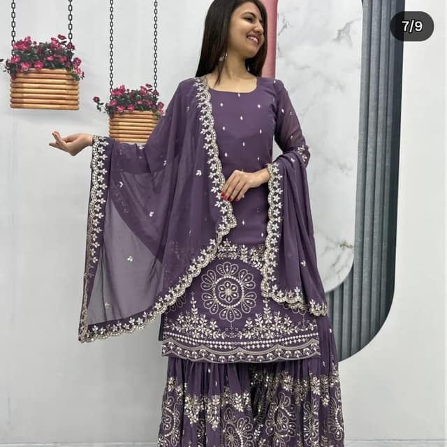 Purple and Silver Sharara Suit