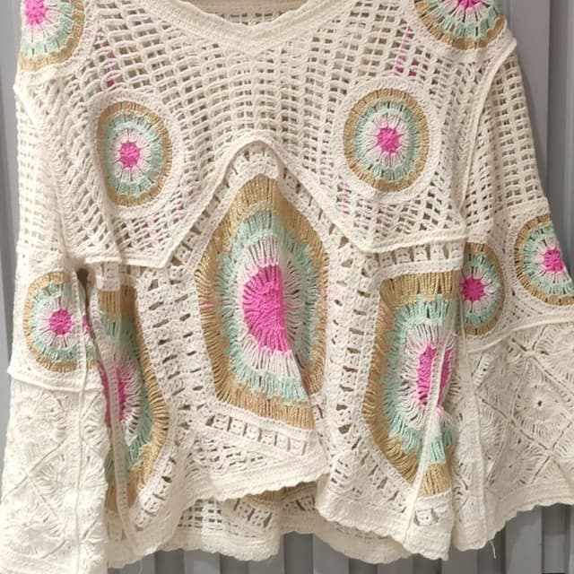 Cream, Pink, Gold, Mint Green Top