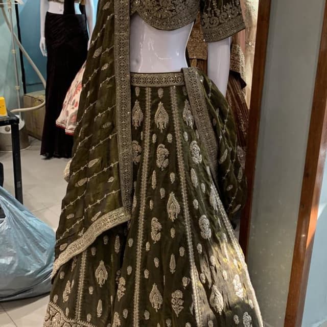 Olive Green and Silver Lehenga Choli