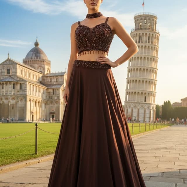 Brown, Bronze Lehenga Choli