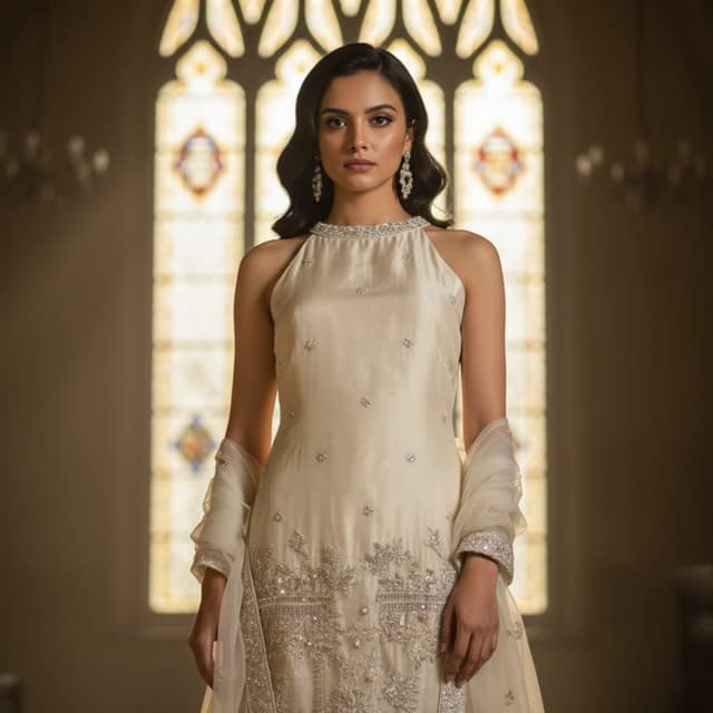 Ivory and Silver Anarkali Suit