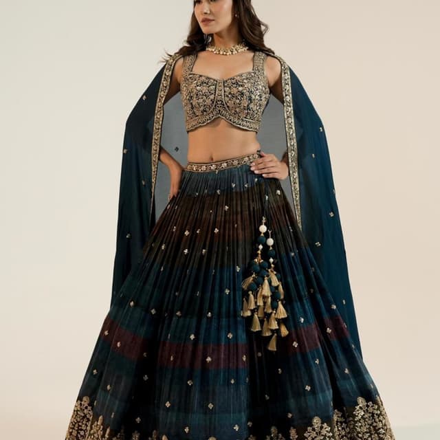Teal, Brown, Gold Lehenga Choli