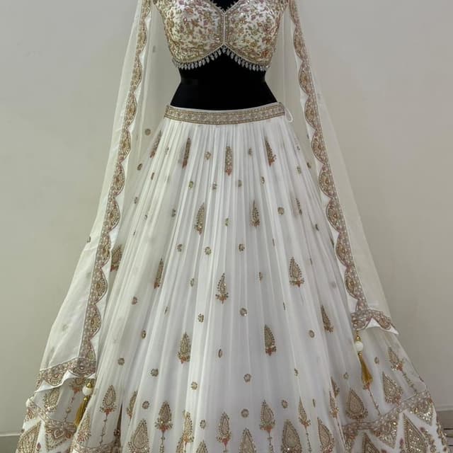 White, Gold Lehenga Choli
