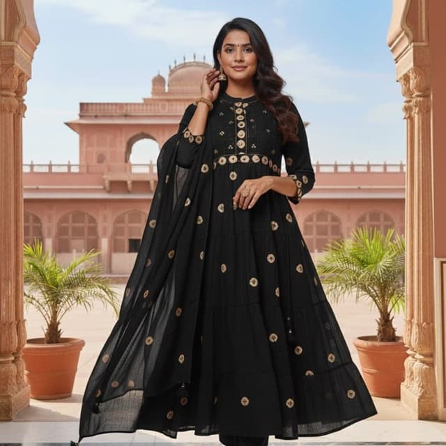 Black and Gold Anarkali Dress