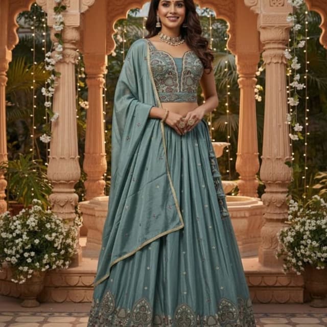 Teal, Gold, and Earthy Tones Lehenga Choli