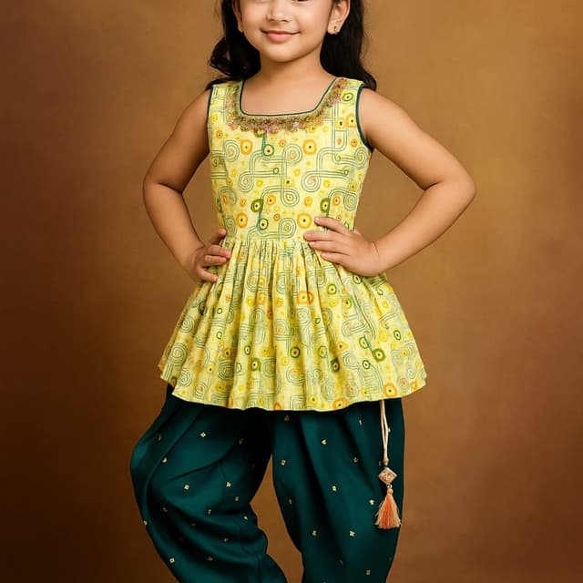 Yellow and Teal Green Kurta with Dhoti Pants