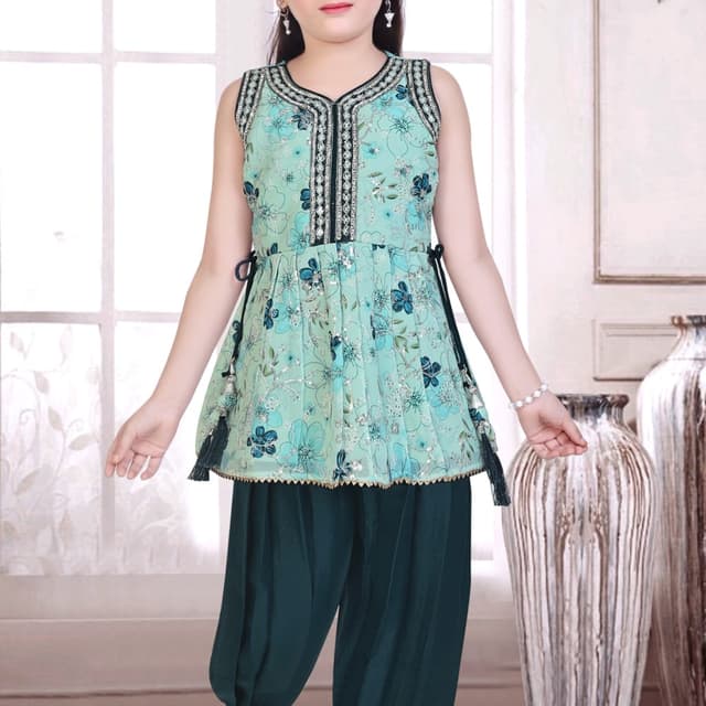 Teal, Dark Green, Black, Silver Salwar Kameez