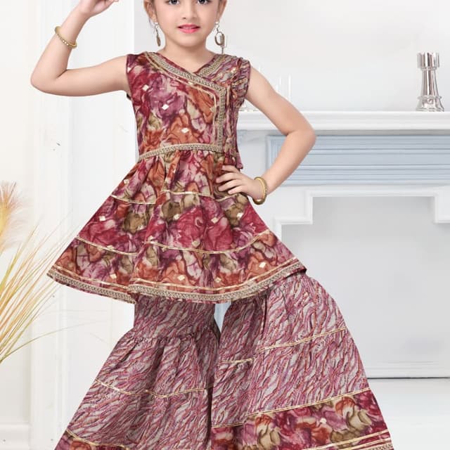 Maroon, Pink, Brown, Gold Sharara Suit