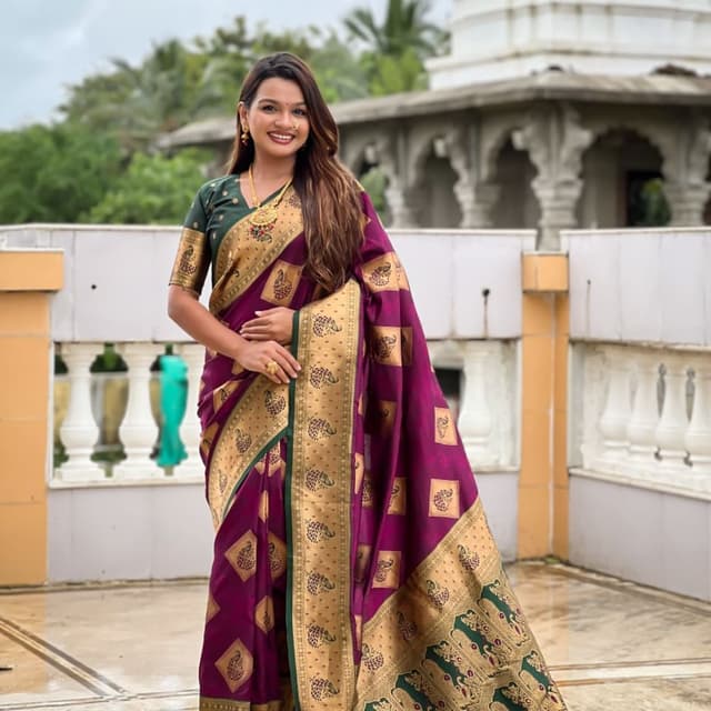 Purple, Gold, Green Saree