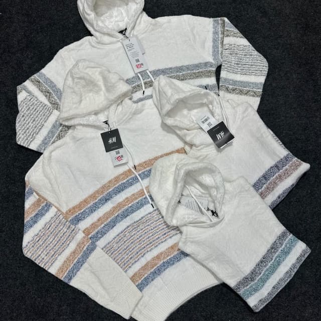 White, with stripes of brown, blue, gray Hoodie