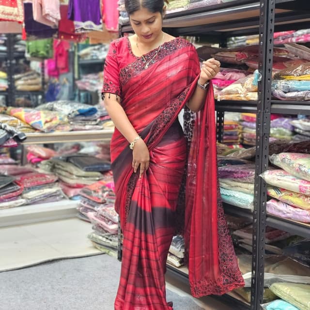 Red and Black Saree