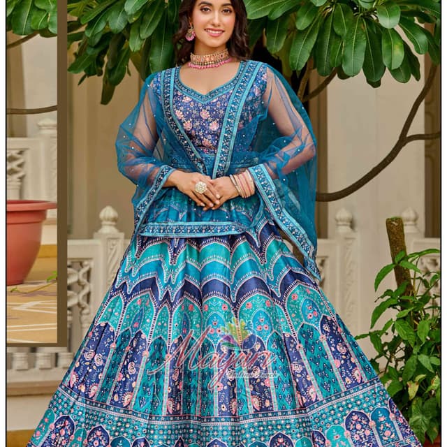 Shades of Blue, Teal, and Pink Lehenga Choli