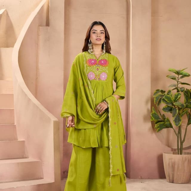 Lime Green, Pink, and Gold Sharara Suit