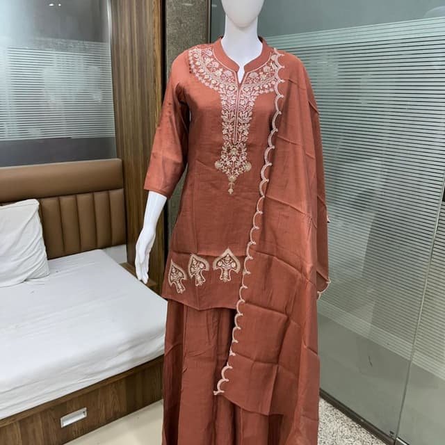 Terracotta and cream Kurta with palazzo and dupatta