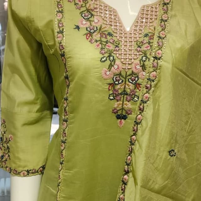 Green, Pink, Beige Kurta Suit