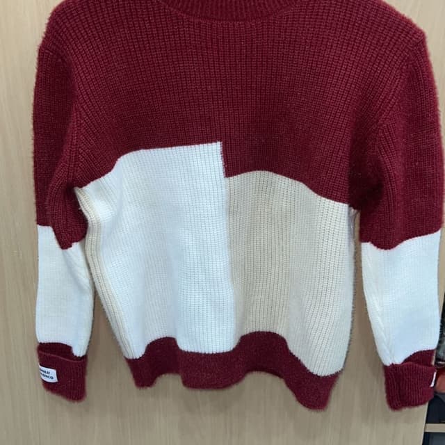 Burgundy, White, and Beige Sweater