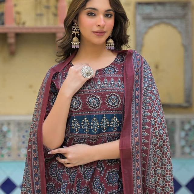 Maroon, Navy Blue, Teal Salwar Kameez