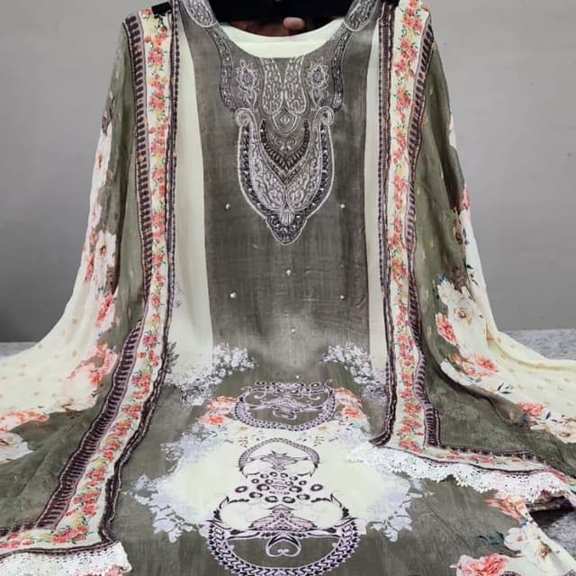 Olive Green, Cream, Peach, and Brown Kurta