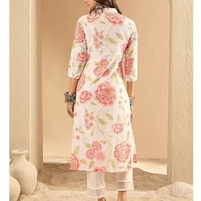 White, Pink, Green Kurta Set