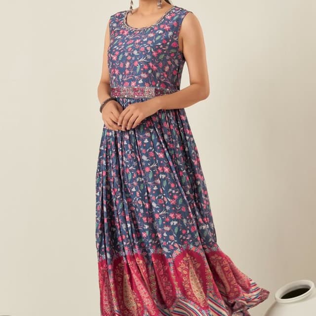 Blue, Pink, Green, and Gold Dress