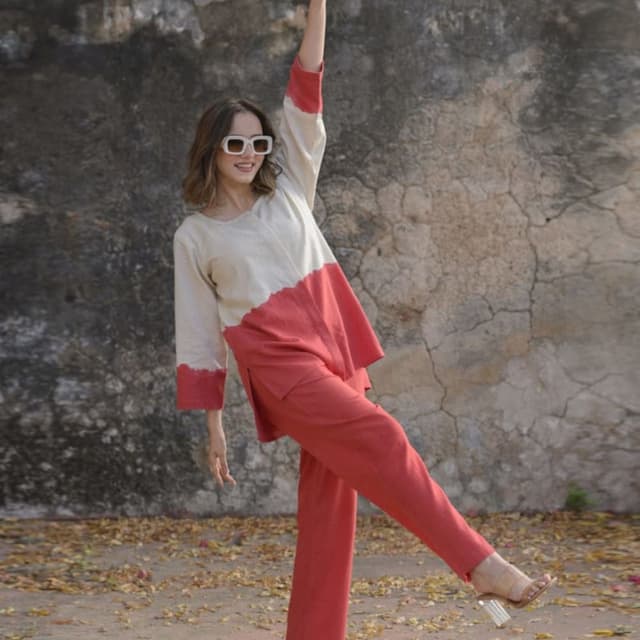 Red and Beige Co-ord Set