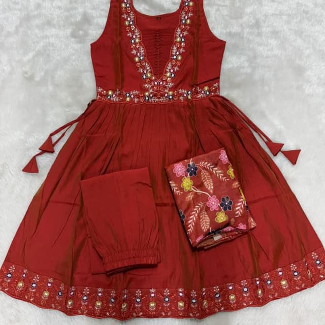 Red, Multi-color Anarkali Suit