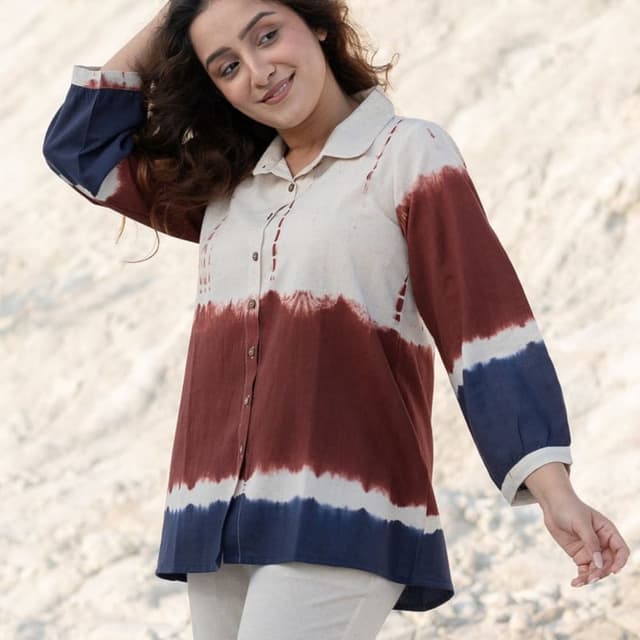 Cream, Maroon, and Navy Blue Shirt