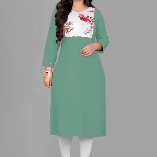 Sea Green, White, Red, Pink, Gold Kurti