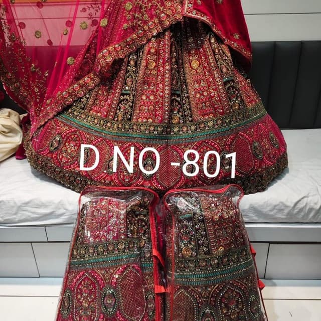 Red, Gold, Green, and Black Lehenga Choli