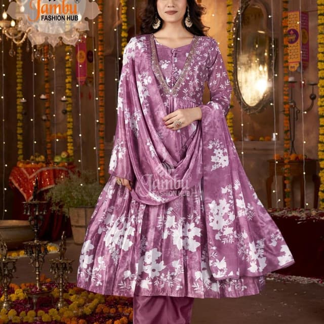 Mauve and White Anarkali Suit