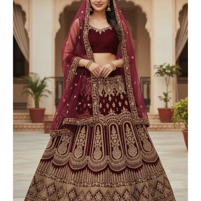 Maroon and Gold Lehenga Choli