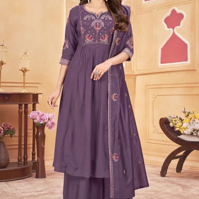 Purple Salwar Kameez with Dupatta