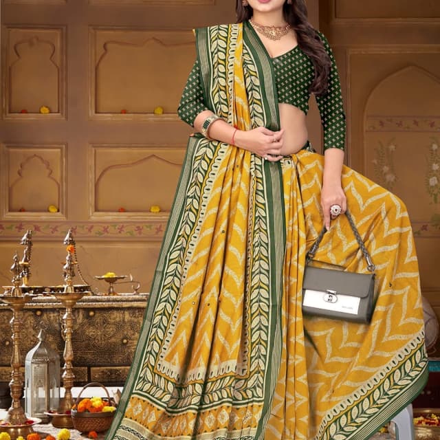 Yellow, Green Saree
