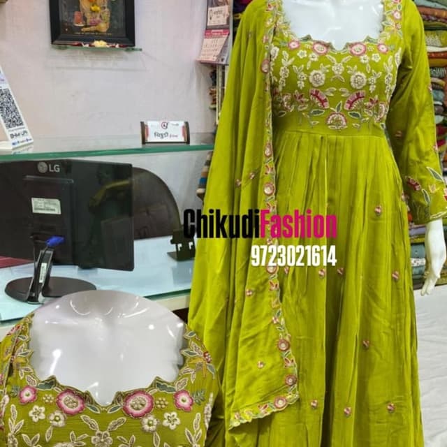 Lime Green, Pink, White Anarkali Suit