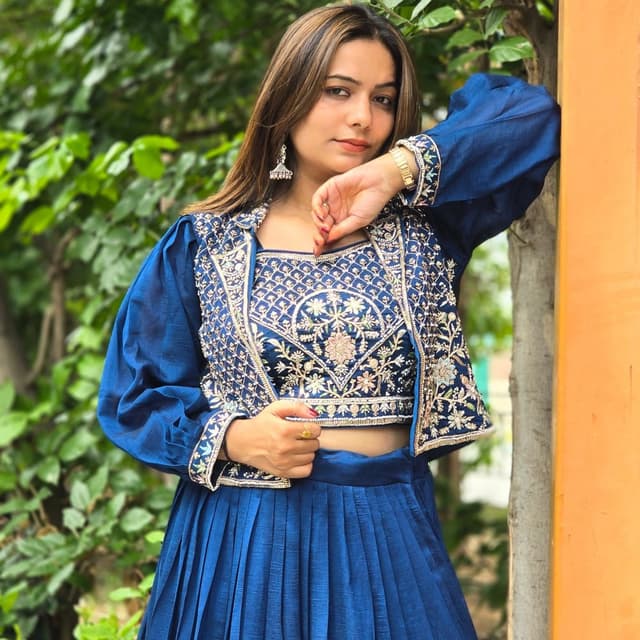 Blue, gold, and multi-color embroidery Lehenga Choli