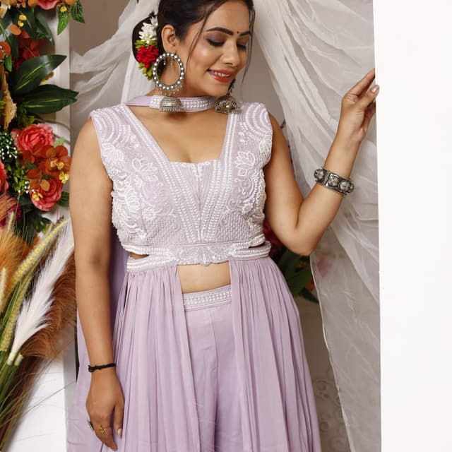 Lavender and White Anarkali Suit