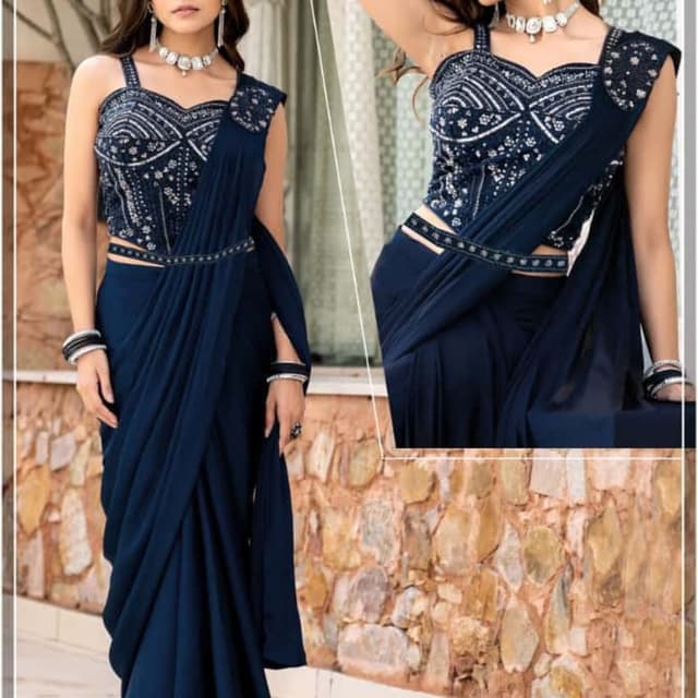 Navy Blue and Silver Saree