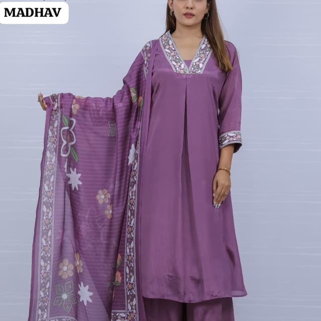 Purple, White, Green, Orange Salwar Suit