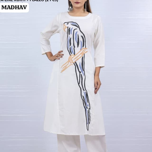 White, Black, Blue, Orange Kurti & Palazzo Set