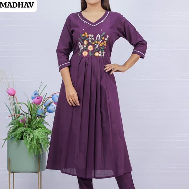 Purple, White, Yellow, Orange Kurti Set
