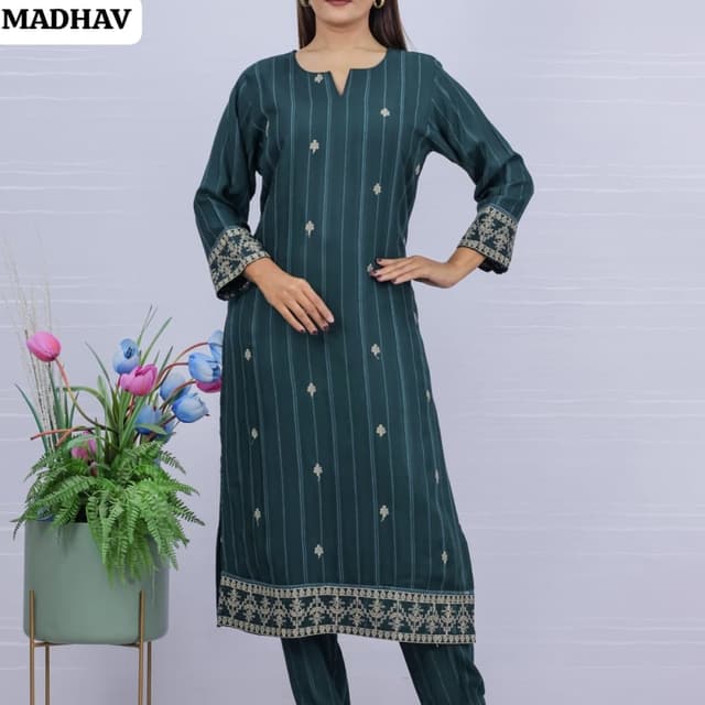 Teal, Beige Kurta with Pant