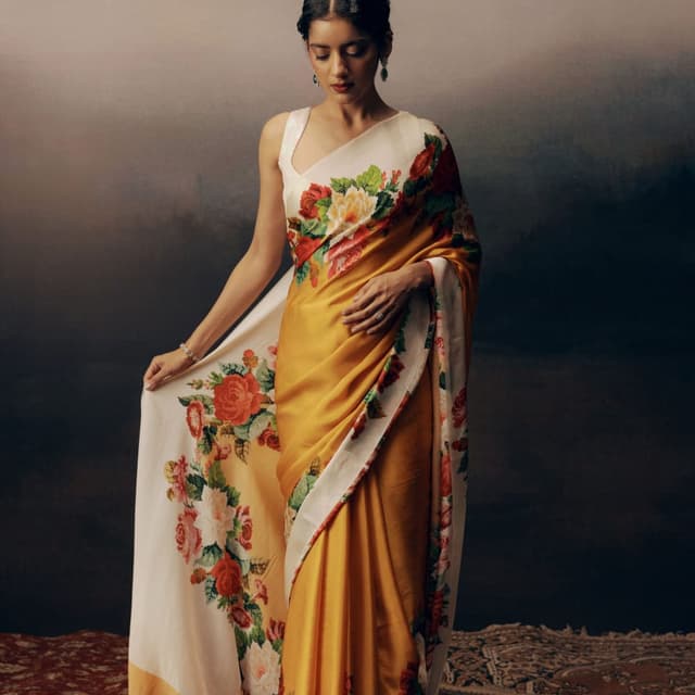 Yellow, White, Red, Green Saree