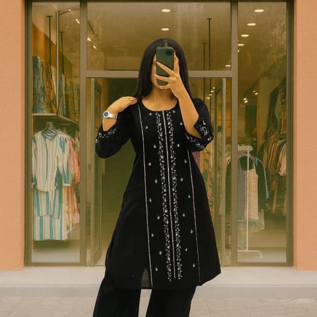 Black and White Kurta and Pants Set