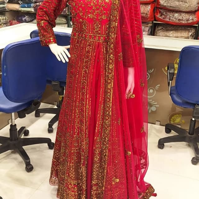 Red and Gold Anarkali Dress