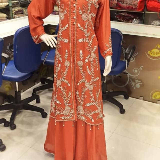 Orange and Silver Anarkali Suit