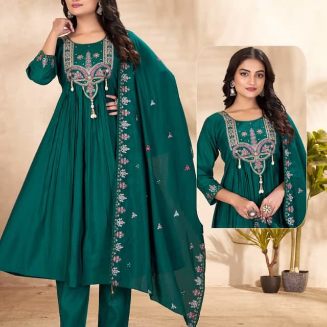 Teal, Multi-color embroidery Salwar Kameez Suit