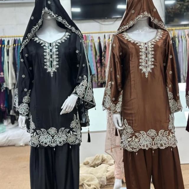 Black and brown with off-white embroidery Salwar Kameez