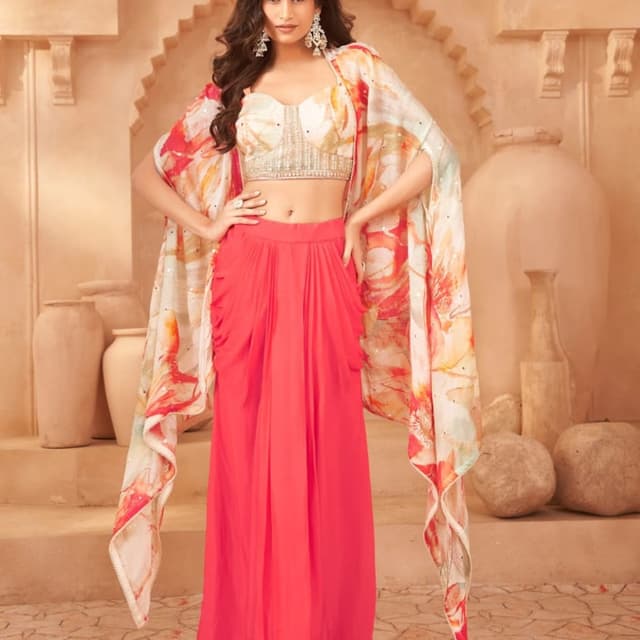 Coral, Cream, Orange Co-ord Set