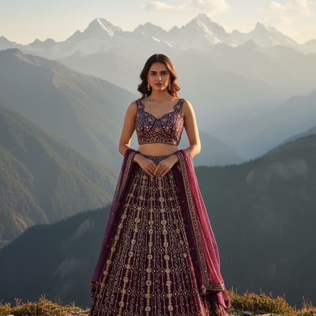 Deep purple and gold Lehenga Choli