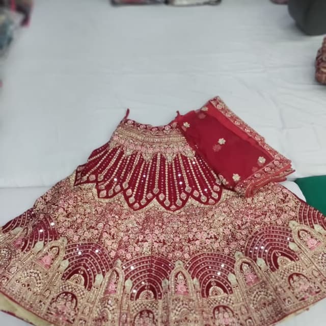 Red, Gold, and Pink Lehenga Choli
